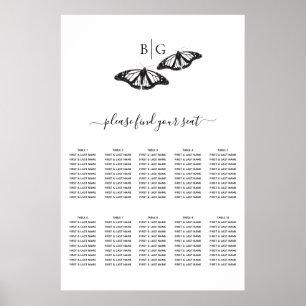 Black White Butterfly Wedding Seating Chart
