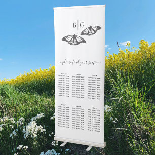 Black White Butterfly Wedding Seating Chart Retractable Banner