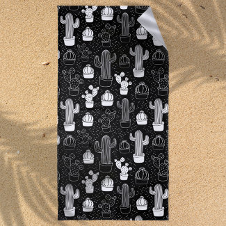 Black & White Cactus Doodle Pattern
