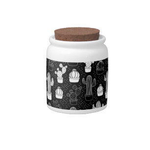 Black & White Cactus Doodle Pattern Candy Jar