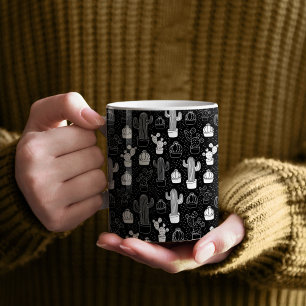Black & White Cactus Doodle Pattern Coffee Mug