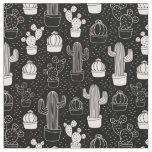 Black &amp; White Cactus Doodle Pattern Fabric