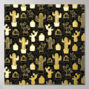 Black & White Cactus Doodle Pattern Foil Prints