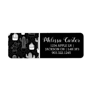 Black & White Cactus Doodle Pattern Label