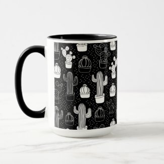 Black & White Cactus Doodle Pattern
