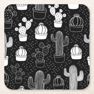 Black & White Cactus Doodle Pattern