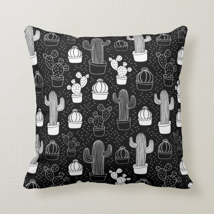 Black White Cactus Doodle Pattern Throw Pillow Zazzle Com