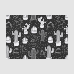 Black & White Cactus Doodle Pattern Tissue Paper