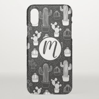 Black & White Cactus Doodle Pattern