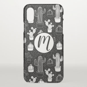 Black & White Cactus Doodle Pattern iPhone X Case