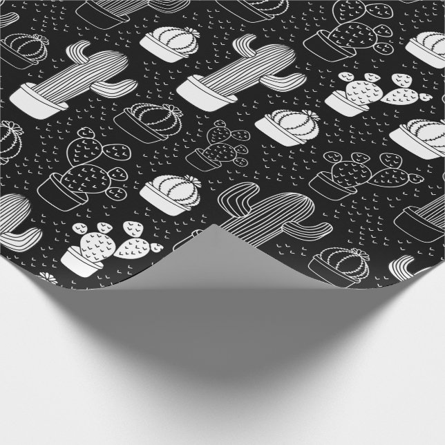 Black & White Cactus Doodle Pattern Wrapping Paper (Corner)