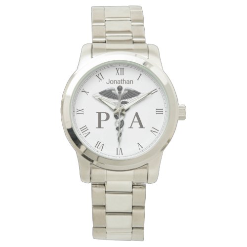 Black White Caduceus Name Physician Assistant Watch