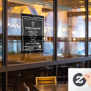 Black & White Cafe QR Code Business Hours Window Cling