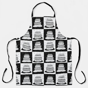 Black White Cake Checkered Block Print Apron