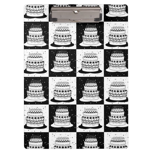 Black White Cake Checkered Block Print Clipboard (Front)