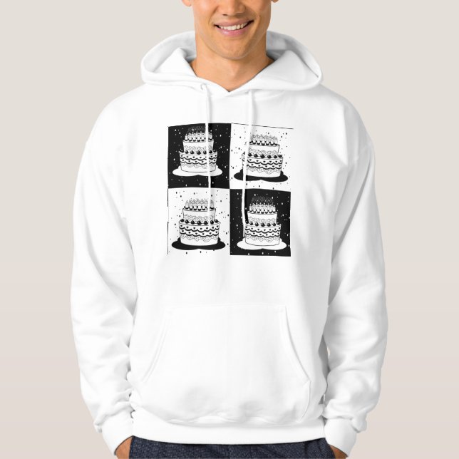 Black White Cake Checkered Block Print Hoodie (Front)