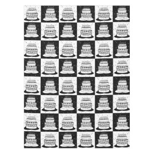 Black White Cake Checkered Block Print Tablecloth