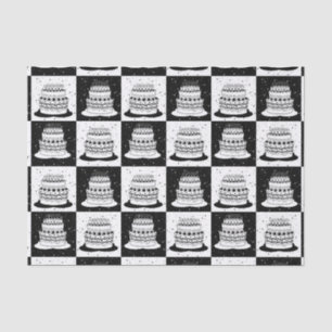 Black White Cake Checkered Block Print Tissue Paper