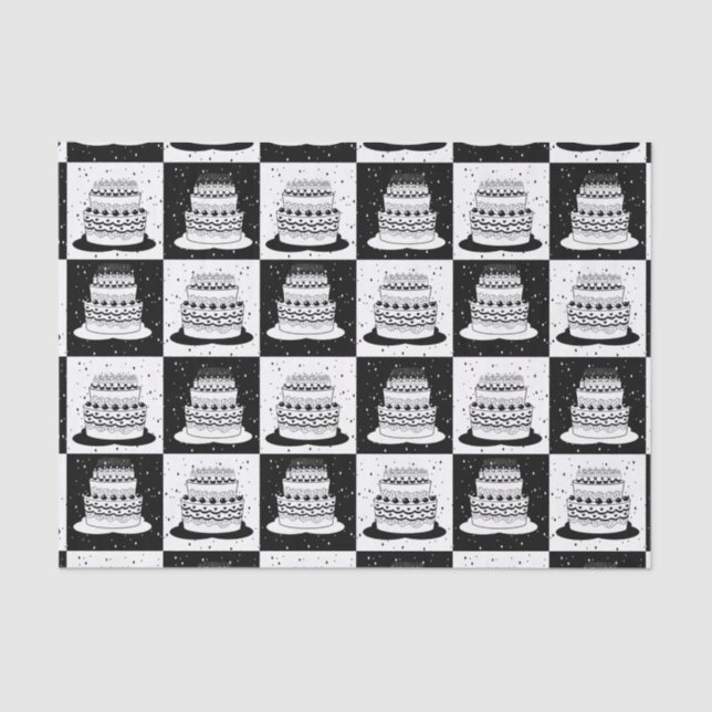 Black White Cake Checkered Block Print Tissue Paper (Front)