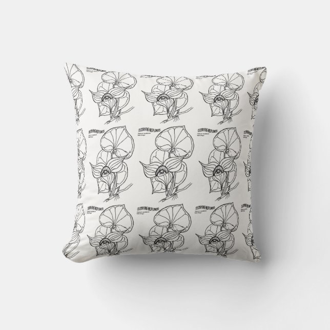 Black White California Flowers Pattern Pillow (Front)