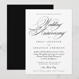 Black White Calligraphy 25th Wedding Anniversary Invitation