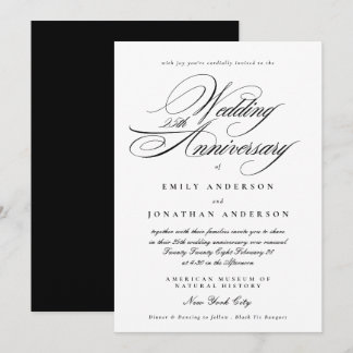 Black White Calligraphy 25th Wedding Anniversary Invitation