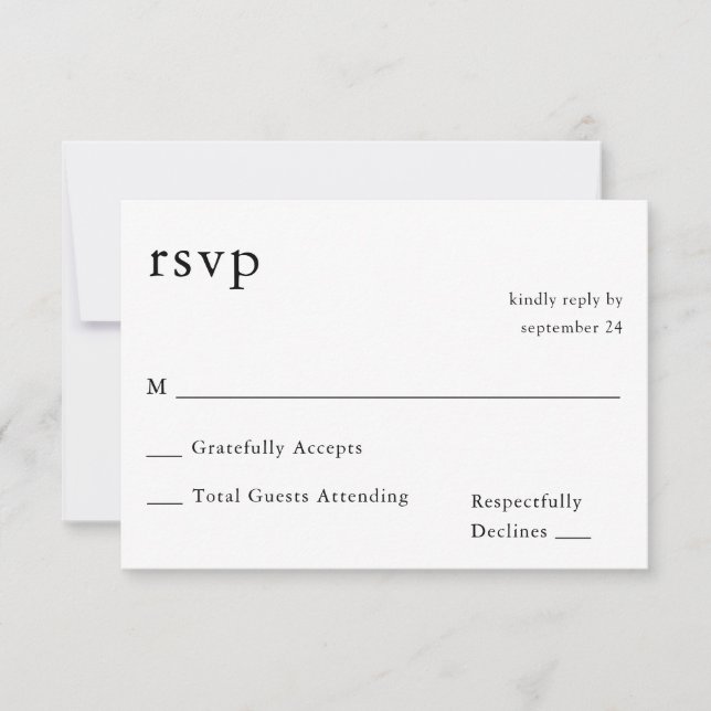 Black & White Calligraphy 9 RSVP no Meal  Card (Front)