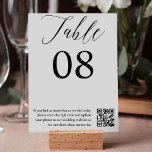 Black white calligraphy elegant wedding QR code Table Number<br><div class="desc">Modern classic Elegant black white romantic calligraphy wedding table number,  with QR code to scan for your guests to share their photos.</div>
