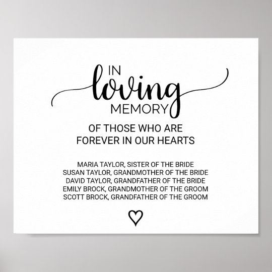 Black & White Calligraphy In Loving Memory Sign | Zazzle.com