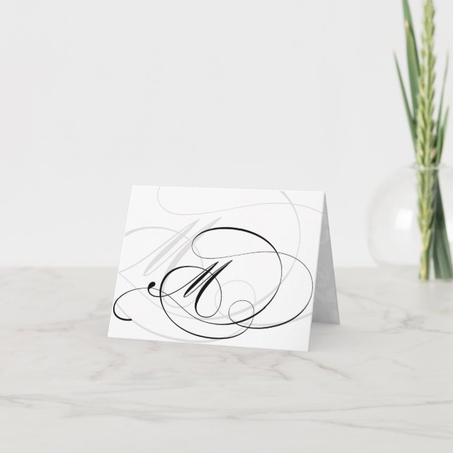 Black & White Calligraphy Initial M Monogram Cards (Front)