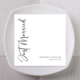 Black White Calligraphy Just Married Napkins