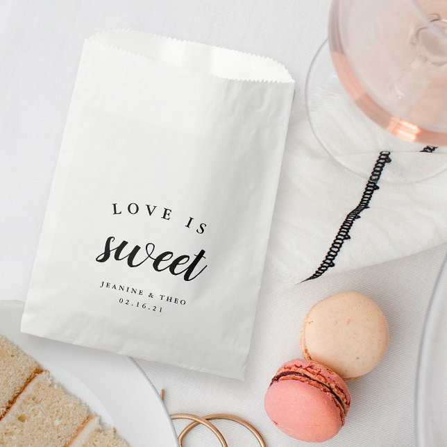 Black & White Calligraphy "Love is Sweet" Wedding Favor Bag (Creator Uploaded)