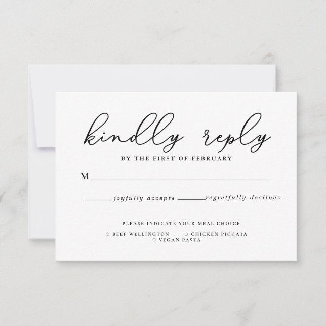 Black & White Calligraphy Meal Choice RSVP Card (Front)