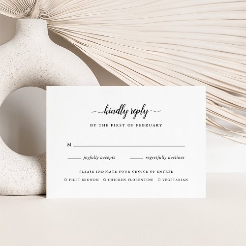 Black  White Calligraphy Meal Choice RSVP Card