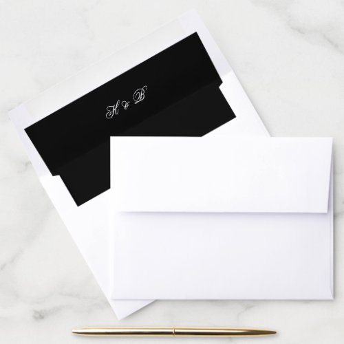 Black  White Calligraphy Monogram Formal Wedding Envelope Liner
