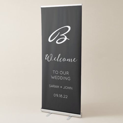 Black  White Calligraphy Monogram Wedding Welcome Retractable Banner