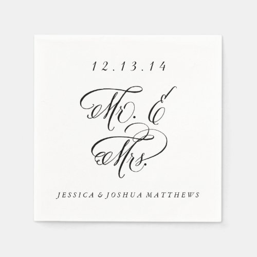 Black  White Calligraphy Mr  Mrs Wedding Napkins