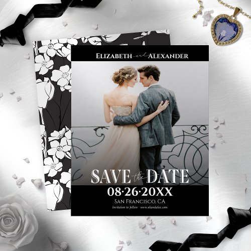 Black  White Calligraphy Photo Save the Date