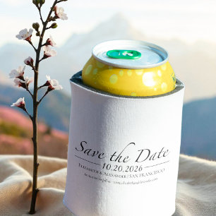 Black & White Calligraphy Photo Save the Date Can Cooler