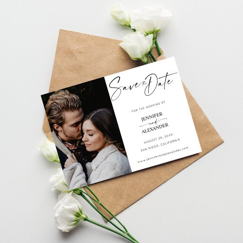 Black  White Calligraphy Photo Save the Date Invi Invitation