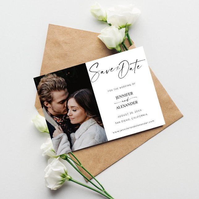 Black & White Calligraphy Photo Save the Date Invi Invitation (Creator Uploaded)