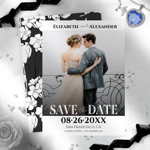 Black  White Calligraphy Photo Save the Date Invitation