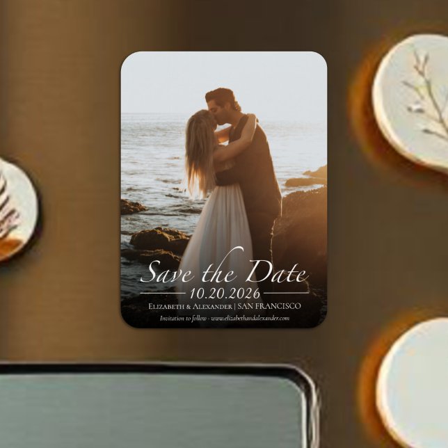 Black & White Calligraphy Photo Save the Date Magnet (Creator Uploaded)