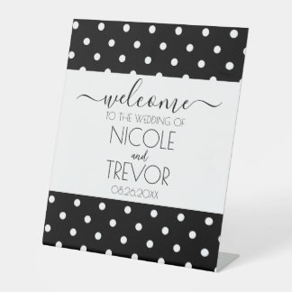 Black & White Calligraphy Polkadots Pedestal Sign