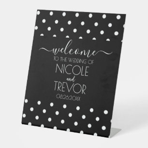 Black & White Calligraphy Polkadots Pedestal Sign