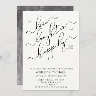 Black White Calligraphy Rehearsal Dinner Invite