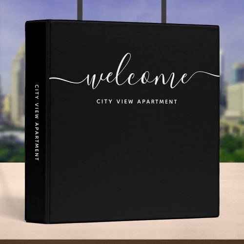 Black  White Calligraphy Rental Property Welcome 3 Ring Binder