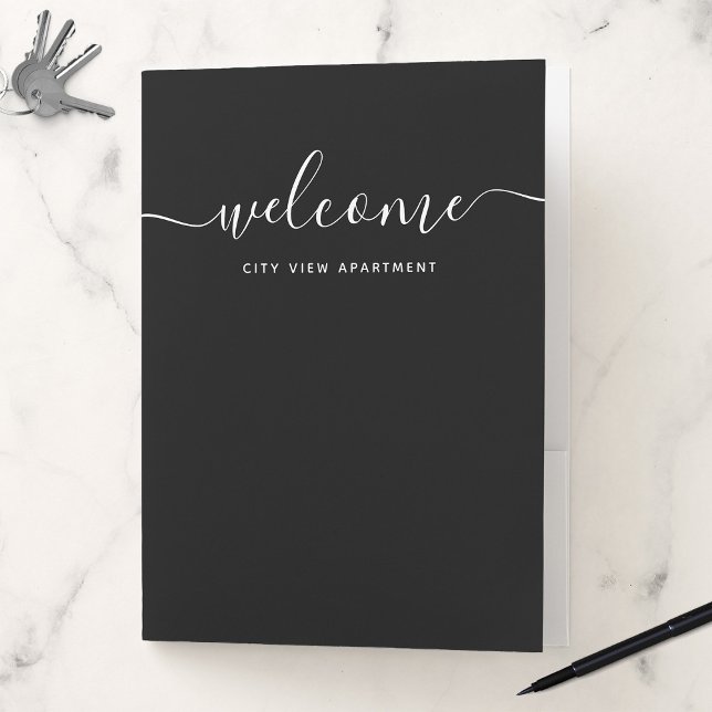 Black & White Calligraphy Rental Property Welcome Pocket Folder (Creator Uploaded)
