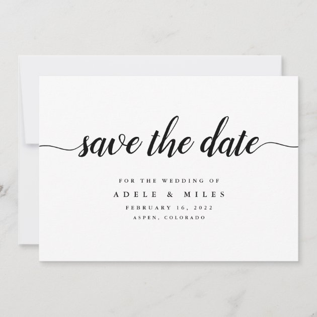 White Calligraphy Save the Date Card 