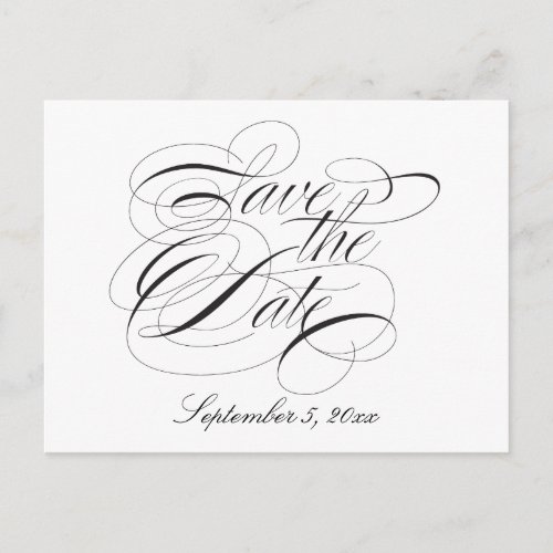 Black  White Calligraphy Save the Date Postcard